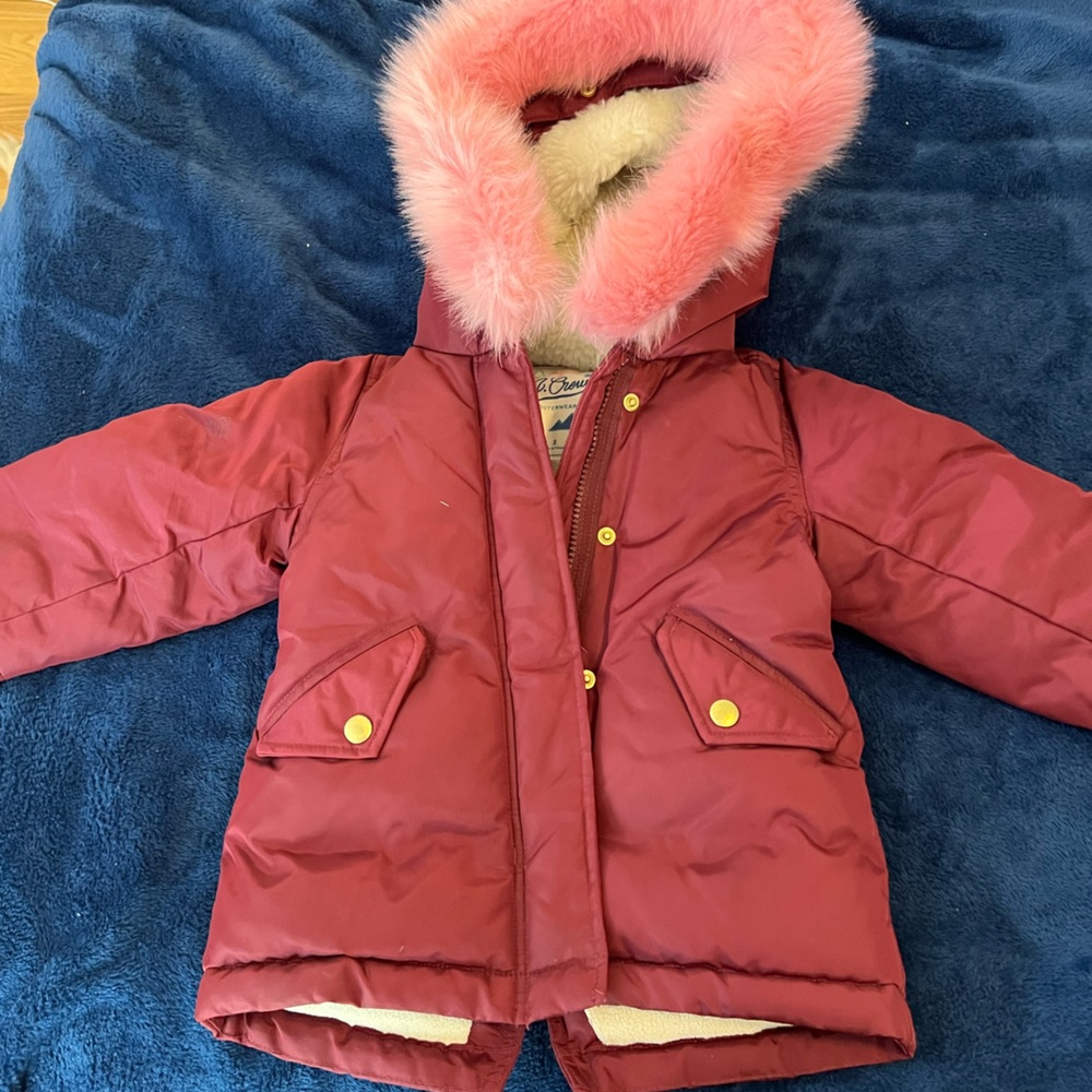 Girl's J. Crew Primaloft Parka Maroon and Pink Winter Coat size 2